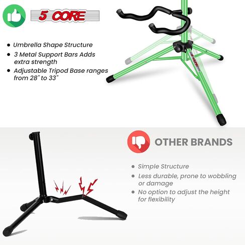 5 CORE Guitar Stand Pair Floor Adjustable Heavy Duty Tripod Acoustic Electric Bass Cello Upright Folding Stands w Neck Holder For On Stage Studio - GSH HD D-BLU 2PK in Saudi Arabia
