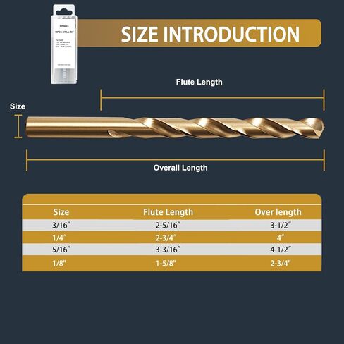 BeHappy 13Pcs Cobalt Drill Bit Set, M35 HSS, 135 Degree Tip, Twist Jobber Length for Hardened Metal, Stainless Steel, Cast Iron, Wood, and Plastics, with Index Storage Case 1/16"-1/4" in Kuwait