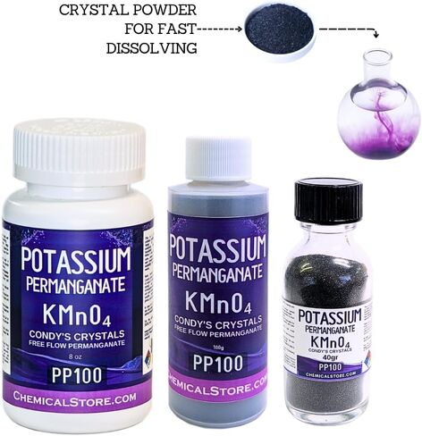 Potassium Permanganate - ChemicalStore.com بلورات Condy ، (100gr ~ 3.5 أوقية) التدفق الحر ، مسحوق | 97 ٪ نقي KMNO4 | لتنقية المياه ، التطهير وتربية الأحياء المائية | يزيل الحديد والمنغنيز in Saudi Arabia
