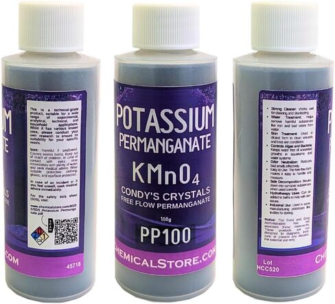 Potassium Permanganate - ChemicalStore.com بلورات Condy ، (100gr ~ 3.5 أوقية) التدفق الحر ، مسحوق | 97 ٪ نقي KMNO4 | لتنقية المياه ، التطهير وتربية الأحياء المائية | يزيل الحديد والمنغنيز in Saudi Arabia
