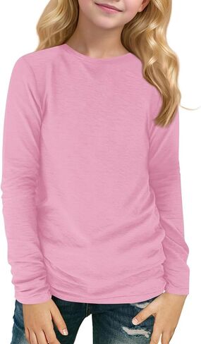 Long Sleeve T Shirt Fall Shirts for Teens Girls Oversized Cute Crewneck Clothes Solid Soft Casual Tops 3-14 Years in Saudi Arabia
