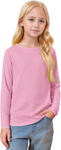 Long Sleeve T Shirt Fall Shirts for Teens Girls Oversized Cute Crewneck Clothes Solid Soft Casual Tops 3-14 Years in Saudi Arabia