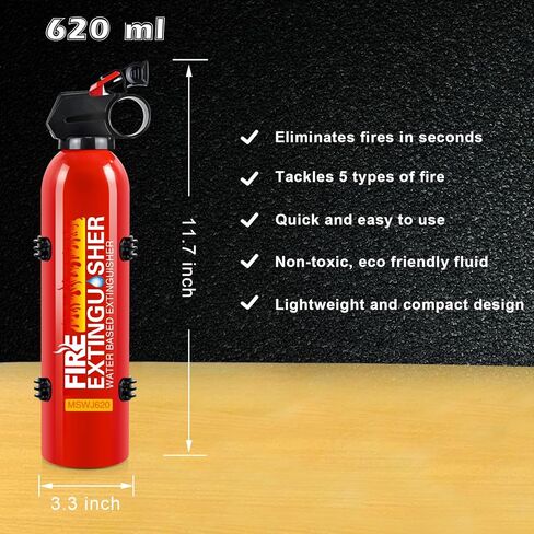 Fire Extinguisher for Home, 2 Pack Car Fire Extinguishers with Mount, 4 in 1 Portable Kitchen Fire Extinguishers for A, B, C, K Category, 620ml Mini Water-Based Fire Extinguisher for Car Truck Boat in Kuwait