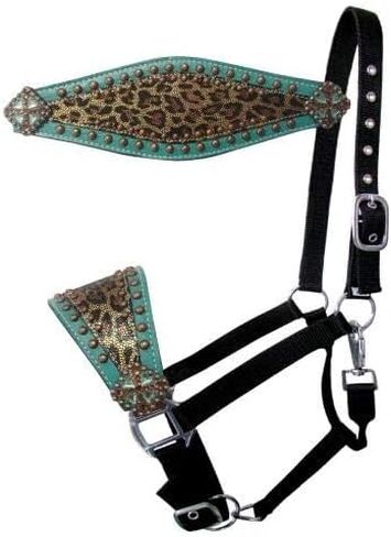 Showman Bronc Halter w/Metallic Gold Cheetah Print Noseband in Saudi Arabia
