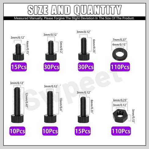 SWPEET 330PCS M4 6 أحجام أسود نايلون مقبس سداسي سداسي المصوّرات مع مجموعة غسالات تشويش ， مسامير رأس رأس سداسي بلاستيكية مسامير البراغي ، مسامير بلاستيكية سداسية كاملة ، طول 6/8/10/10/15/12 ملم in Saudi Arabia