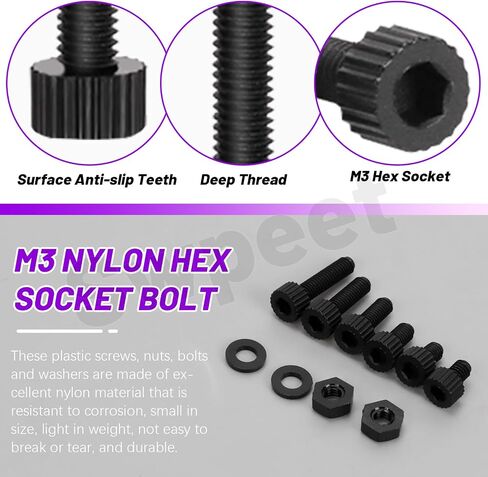 SWPEET 330PCS M4 6 أحجام أسود نايلون مقبس سداسي سداسي المصوّرات مع مجموعة غسالات تشويش ， مسامير رأس رأس سداسي بلاستيكية مسامير البراغي ، مسامير بلاستيكية سداسية كاملة ، طول 6/8/10/10/15/12 ملم in Saudi Arabia