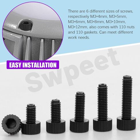 SWPEET 330PCS M4 6 أحجام أسود نايلون مقبس سداسي سداسي المصوّرات مع مجموعة غسالات تشويش ， مسامير رأس رأس سداسي بلاستيكية مسامير البراغي ، مسامير بلاستيكية سداسية كاملة ، طول 6/8/10/10/15/12 ملم in Saudi Arabia