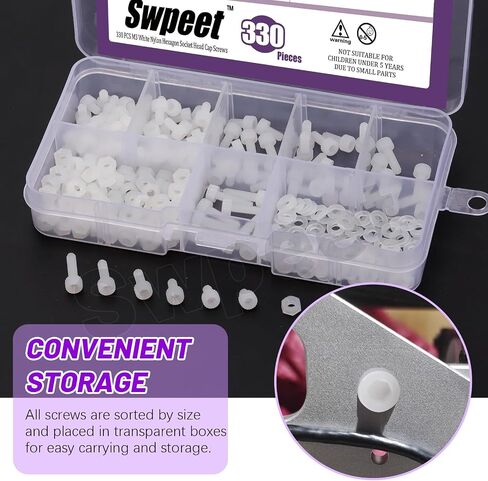 SWPEET 330PCS M4 6 أحجام أسود نايلون مقبس سداسي سداسي المصوّرات مع مجموعة غسالات تشويش ， مسامير رأس رأس سداسي بلاستيكية مسامير البراغي ، مسامير بلاستيكية سداسية كاملة ، طول 6/8/10/10/15/12 ملم in Saudi Arabia
