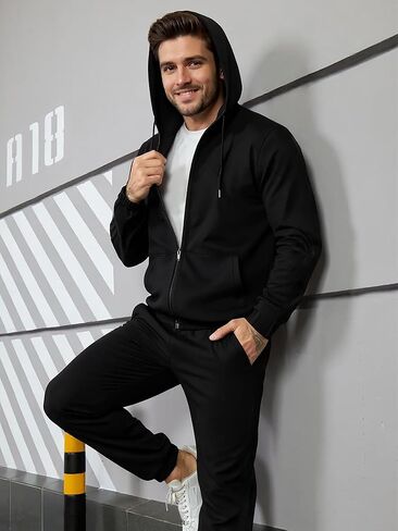 مسارات الرجال غير رسمية من قطعتين من قطعتين للرجال الكامل zip up hoodies و sweatpant مجموعة الركض مجموعات in Kuwait