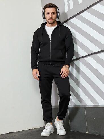 مسارات الرجال غير رسمية من قطعتين من قطعتين للرجال الكامل zip up hoodies و sweatpant مجموعة الركض مجموعات in Kuwait