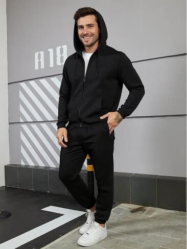 مسارات الرجال غير رسمية من قطعتين من قطعتين للرجال الكامل zip up hoodies و sweatpant مجموعة الركض مجموعات in Kuwait