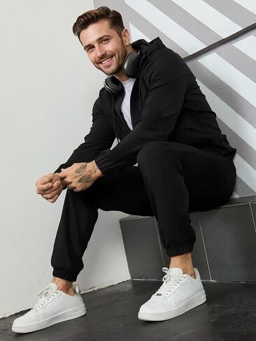 مسارات الرجال غير رسمية من قطعتين من قطعتين للرجال الكامل zip up hoodies و sweatpant مجموعة الركض مجموعات in Kuwait