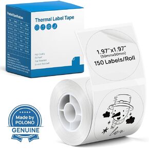 POLONO Thermal Labels for PM220S Label Maker, 2 inch (50mm) Round Thermal Label, Waterproof, Multi-Purpose Label Tape, 1 Roll of 150 Self-Adhesive Thermal Paper (White) in Kuwait