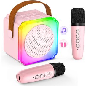Karaoke Machine for Kids Adults, Mini Bluetooth Karaoke Speaker with 2 Wireless Microphones, LED Party Lights, AUX/USB/TF- Birthday for Girls Boys Ages 3-12+, Blue in Saudi Arabia