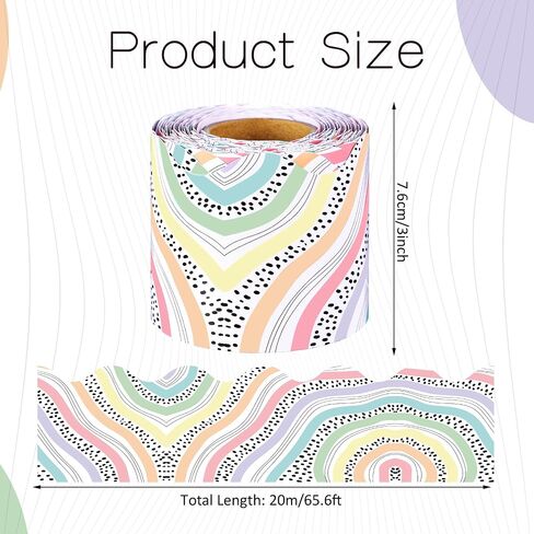 Fuutreo 65.6 FT Boho Bulletin Board Borders Colorful Scalloped Borders Decorative Stripe Dot Bulletin Board Trim for School Classroom Chalkboard Office Decoration in Saudi Arabia