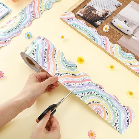 Fuutreo 65.6 FT Boho Bulletin Board Borders Colorful Scalloped Borders Decorative Stripe Dot Bulletin Board Trim for School Classroom Chalkboard Office Decoration in Saudi Arabia