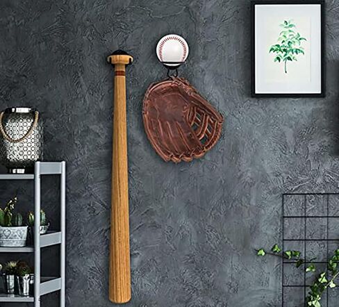 YIKANGHENG 2 Pack Baseball Bat and Baseball Holder, Black Alloy Wall Mounted Baseball and Softball Rack for Sports (2) in Saudi Arabia