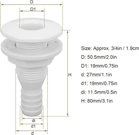 Boat Through Hull Connector 3/4in Hose Coupling Drain Scuppeer SFDS1-070-01 Thru Hull Fitting for Yacht(QRB1) in Saudi Arabia