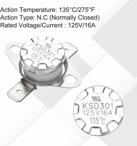 uxcell 2pcs KSD301 Thermostat 110°C/230°F 16A Normally Closed N.C Adjust Snap Disc Temperature Switch for Microwaves,Oven,Coffee Maker,Ceramic Material in Saudi Arabia