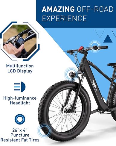 Hiboy P6 Electric Bike for Adults, 28MPH 62.1Miles Range 1000W Peak Motor 48V 13Ah Removable Battery Ebike, 26" x 4.0" Fat Tire Electric Bicycle, Shimano 7 Speed, Hydraulic Suspension, UL Certified in Kuwait