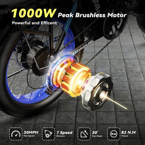 Foldable Electric Bike for Adults, 30+MPH, 48V 20Ah Removable Battery up to 80Miles, 20" Fat Tire Peak 1000W Motor Dirt Ebike Adult Electric Bicycle for City Commute Beach Mountain Adventurous E Bike in Saudi Arabia