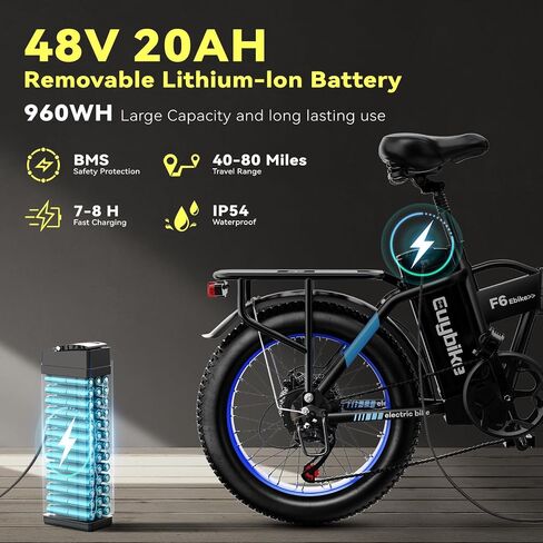 Foldable Electric Bike for Adults, 30+MPH, 48V 20Ah Removable Battery up to 80Miles, 20" Fat Tire Peak 1000W Motor Dirt Ebike Adult Electric Bicycle for City Commute Beach Mountain Adventurous E Bike in Saudi Arabia