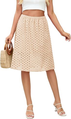 Ailoqing 2025 Summer Casual Midi Skirt for Women Cotton Eyelet Skirt with Underneath Beachwear Skirt in Saudi Arabia
