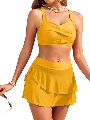 Women's High Waisted Bikini Set Twist Front Two Piece Swimsuit Tummy Control Mesh Swim Skirt 2025 Lace Up Swimsuit in Saudi Arabia
