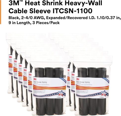 3m حرارة تقلص كابل الكبل الثقيل ITCSN-1100 ، حماية ميكانيكية وبيئية ، أسود ، 2-4/0 AWG ، موسع/مسترد. 1.10/0.37 بوصة ، 9 بطول ، حزمة 1 من 3 قطع in Saudi Arabia
