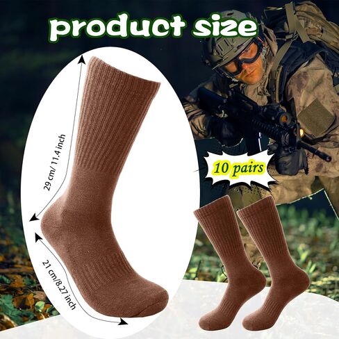 10 Pairs Men's Army Crew Sock Military Green Cotton Socks for Soldiers Firefighters Police Outdoor Sports Work Socks in Saudi Arabia