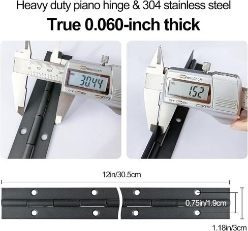 2 Pack Piano Hinge 12 Inch*1.2 inch Stainless Steel Black Piano Hinge Heavy Duty for Various Doors Cabinets Woodwork Marine Doors - 1.2'' Opening Width 24 Screws Included in Saudi Arabia