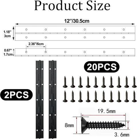 2 Pack Piano Hinge 12 Inch*1.2 inch Stainless Steel Black Piano Hinge Heavy Duty for Various Doors Cabinets Woodwork Marine Doors - 1.2'' Opening Width 24 Screws Included in Saudi Arabia