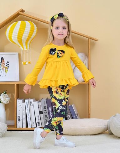Ayzozuy Toddler Baby Girl Clothes Floral Outfit Ruffle Sleeve Shirt with Headband 3PC Pant Set Fall Clothing for Girl in Saudi Arabia