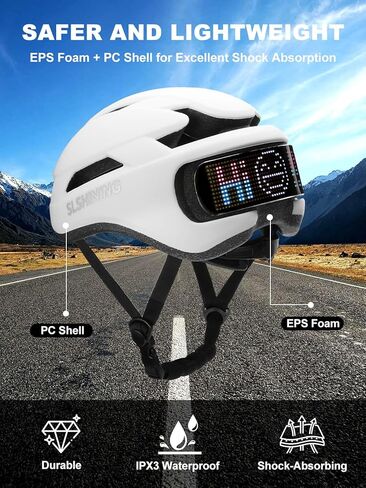 خوذة الدراجة للنساء للرجال البالغين ، خوذة الدراجات مع شاشة LED ، خوذة Ebike مع عن بُعد وتطبيق ، خوذات ركوب الدراجات مع إشارات المنعطفات ، الضوء الخلفي ، صورة DIY ، خوذات الدراجة الرجالية تتناسب مع 22-24in in Kuwait