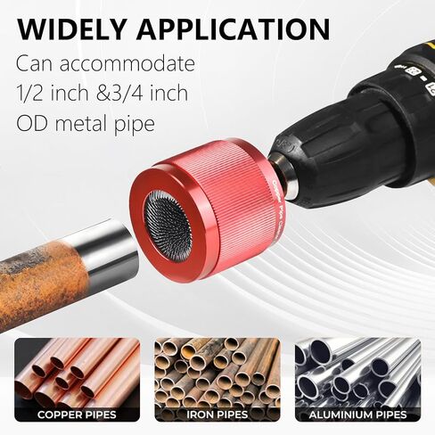 1/2" & 3/4" Copper Pipe Cleaner Set for Drill, with 1/4" Hex Shank & 10 Brush Blades Plumbing Tools for Removing Rust, Stains & Paint from Copper & Metal Pipes in Saudi Arabia