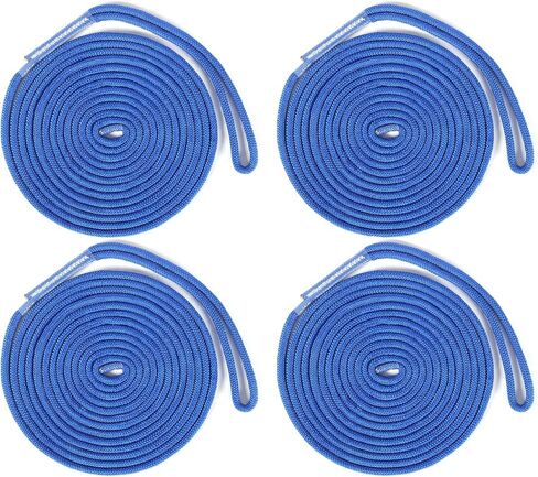 4 Pack Dock Line 3/8'' x 20ft Boat Dock Lines for Boat & Pontoon 3/8 Inch Double Braided Nylon Braid Mooring Rope Braided Nylon Ropes with Loop (20 FT) in Kuwait