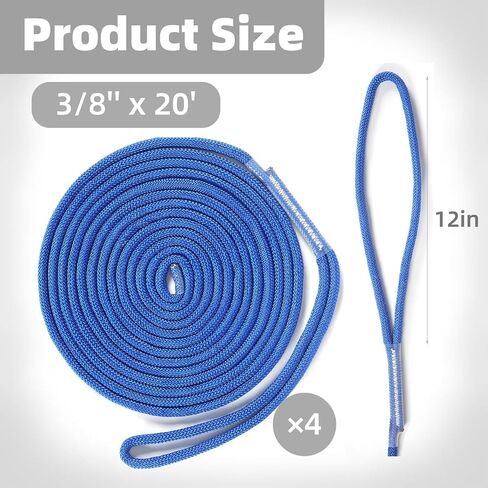 4 حزمة دوك خط 3/8 '' x 20ft خطوط قفص القارب للقارب والقرعة 3/8 بوصة مضفر مزدوجة نايلون جديلة حبل حبل مضفر من النايلون مع حلقة (20 قدم) in Kuwait