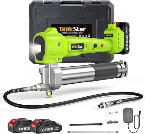 Electric Grease Gun, 10000 PSI Super Efficient Battery Powered Grease Gun Kit with 2 Batteries and Charger, 39.4" Flexible Hose, Cordless Grease Gun with Super Bright LED Light, Black in Saudi Arabia
