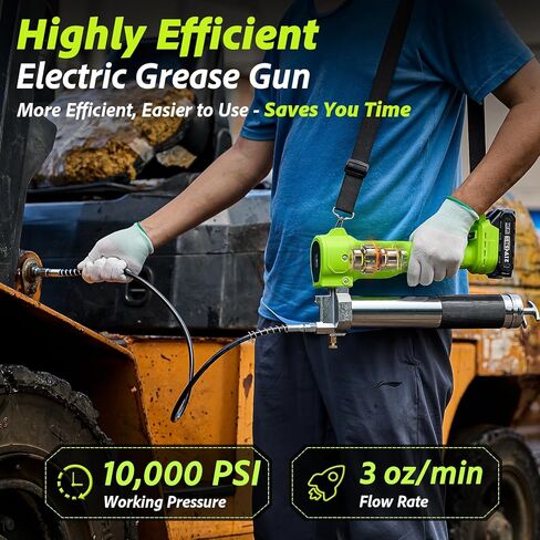 Electric Grease Gun, 10000 PSI Super Efficient Battery Powered Grease Gun Kit with 2 Batteries and Charger, 39.4" Flexible Hose, Cordless Grease Gun with Super Bright LED Light, Black in Saudi Arabia