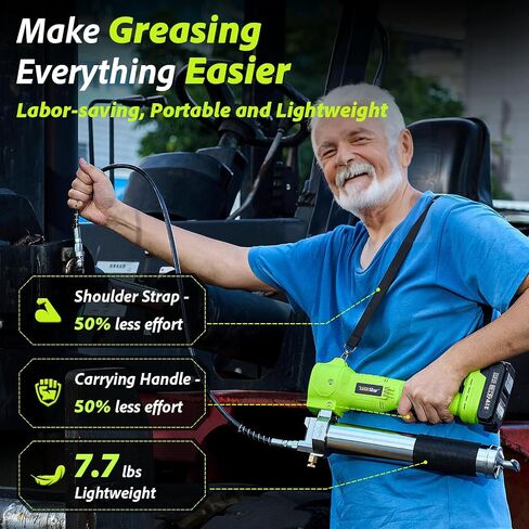 Electric Grease Gun, 10000 PSI Super Efficient Battery Powered Grease Gun Kit with 2 Batteries and Charger, 39.4" Flexible Hose, Cordless Grease Gun with Super Bright LED Light, Black in Saudi Arabia