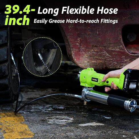 Electric Grease Gun, 10000 PSI Super Efficient Battery Powered Grease Gun Kit with 2 Batteries and Charger, 39.4" Flexible Hose, Cordless Grease Gun with Super Bright LED Light, Black in Saudi Arabia