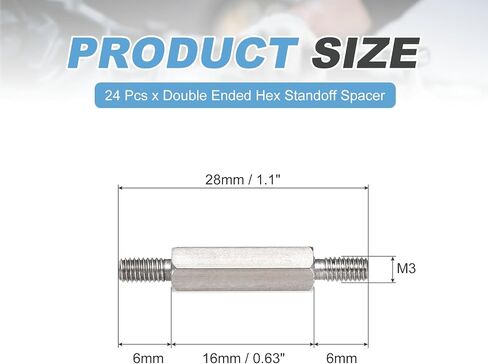 meccanixity 24 pcs الفولاذ المقاوم للصدأ مقاوم للصدأ مزدوج الجوز ، m3x28mm ذكر لذب in Saudi Arabia
