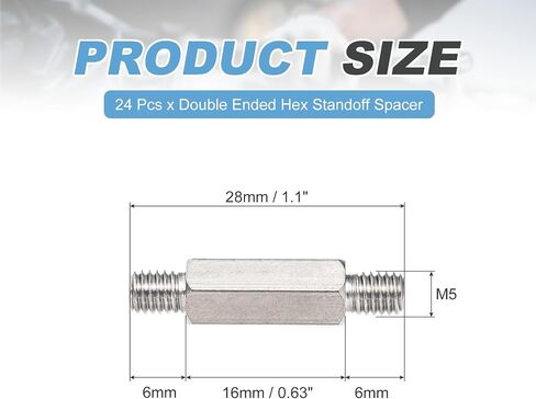 MECCANIXITY 24 Pcs Stainless Steel Double Ended Stud Nut, M5x28mm Male to Male Double End Threaded Stud for Hex Head Double End Studs Rods Right Left Hand Thread Screws in Saudi Arabia