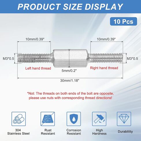 Patikil M4x60mm end double end stud stud end ، 10pcs 304 hex hex hex hex hex left relection leduder materant in Saudi Arabia