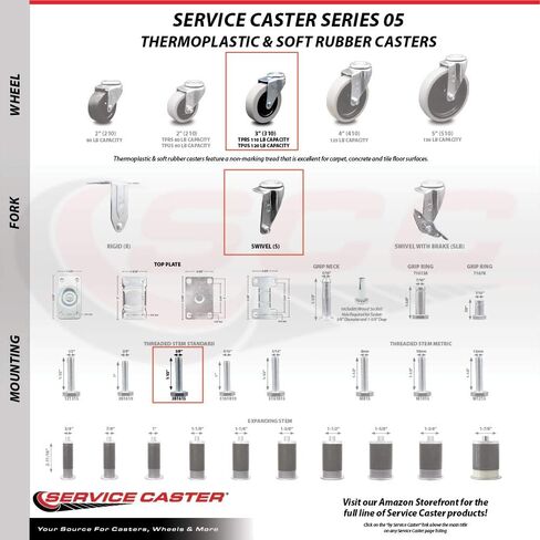 العلامة التجارية Service Caster - متوافقة مع/استبدال - عربات - Rubbermaid - 4400 Series 4500 Series in Kuwait