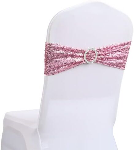 10pcs ترتر لامعة كرسي الشريط sash stretch كرسي بريق الفرقة sash معقدة مع مشبك الدائرة لحفلات الفندق الزفاف الوردي 10pcs (t Blue 10pcs) (Rose Gold 10pcs) in Saudi Arabia
