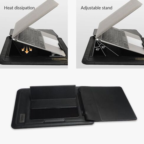 IMMOENUC Multifunctional 14 inch Laptop Sleeve with Stand | Water-Resistant PU Leather Portable Laptop Case, Built-in Adjustable Stand & Mouse Pad, for 13-14" MacBook/Notebook (15.7"x10") Rose Gold in Kuwait