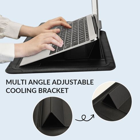 IMMOENUC Multifunctional 14 inch Laptop Sleeve with Stand | Water-Resistant PU Leather Portable Laptop Case, Built-in Adjustable Stand & Mouse Pad, for 13-14" MacBook/Notebook (15.7"x10") Rose Gold in Kuwait