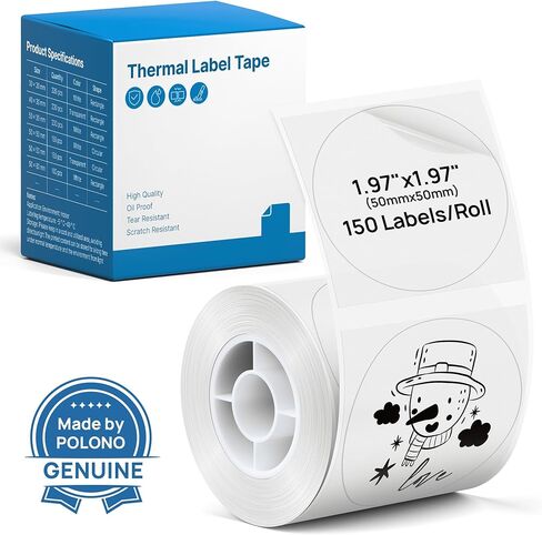 POLONO Thermal Labels for PM220S Label Maker, 2 inch (50mm) Round Thermal Label, Waterproof, Multi-Purpose Label Tape, 1 Roll of 150 Self-Adhesive Thermal Paper (White) in Kuwait