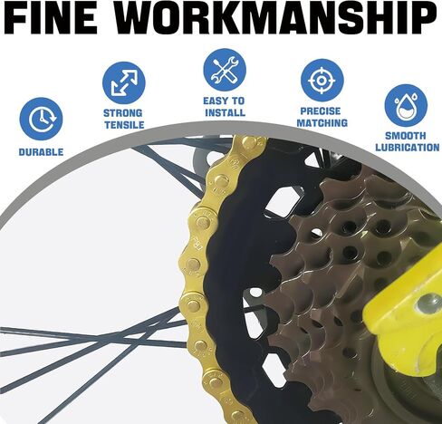 6/7/8/9/10/11/12 Speed Bike Chain – High-Strength, Durable & Smooth-Shifting for Road/Mountain Bikes (Gold-9-Speed) in Kuwait